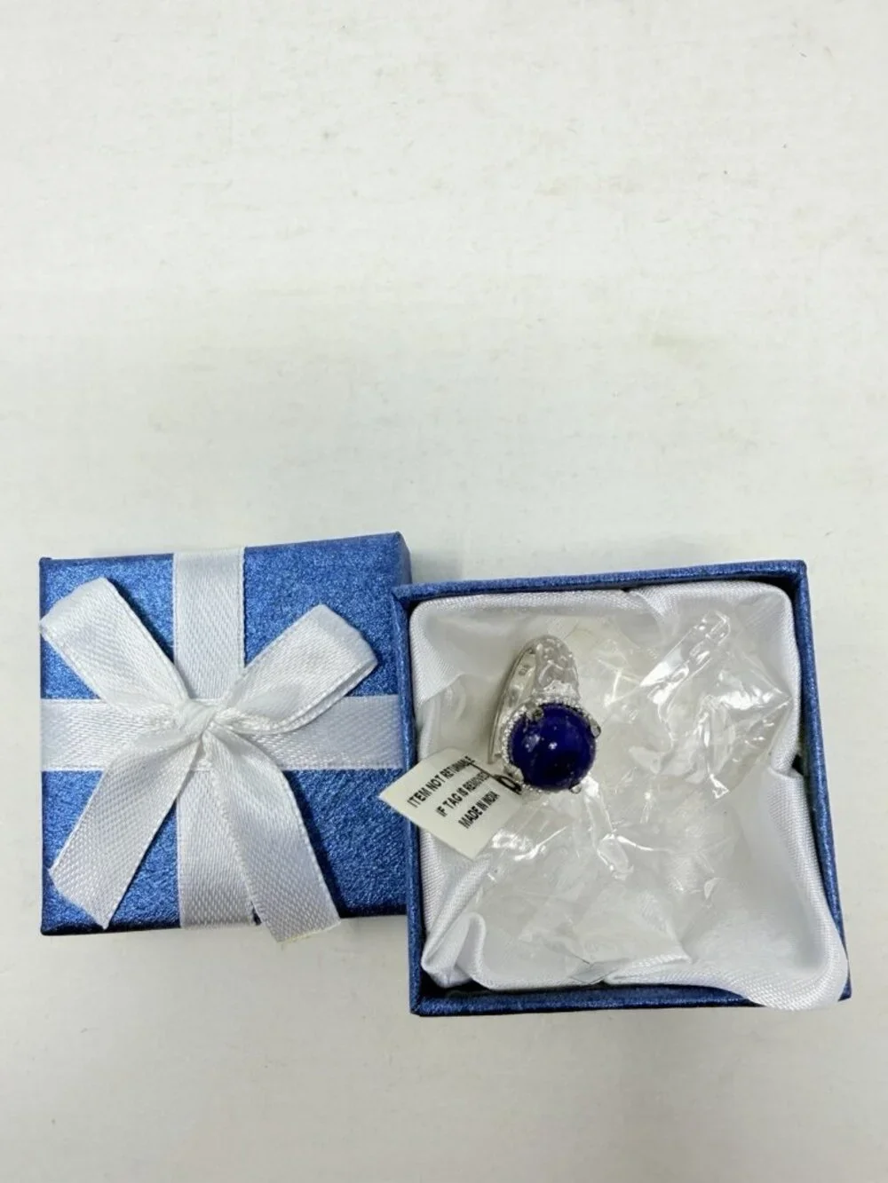 Shop LC Lapis Lazuli Platinum Bond Brass Engraved Solitaire Size‎ 6 Ring 5545